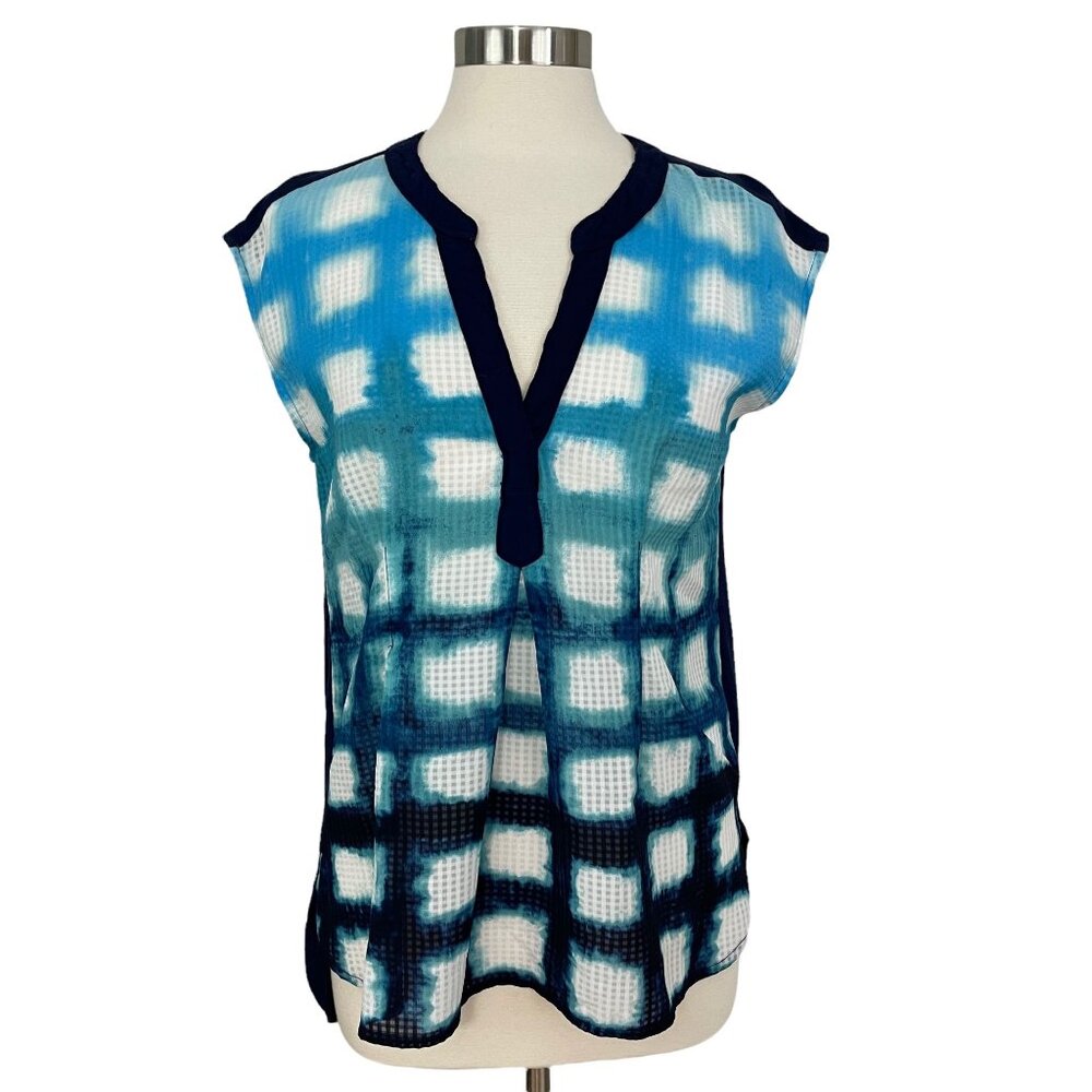 Anthropologie Postmark Womens Medium Egress Tie Dye Batik Check V-Neck Tunic Top